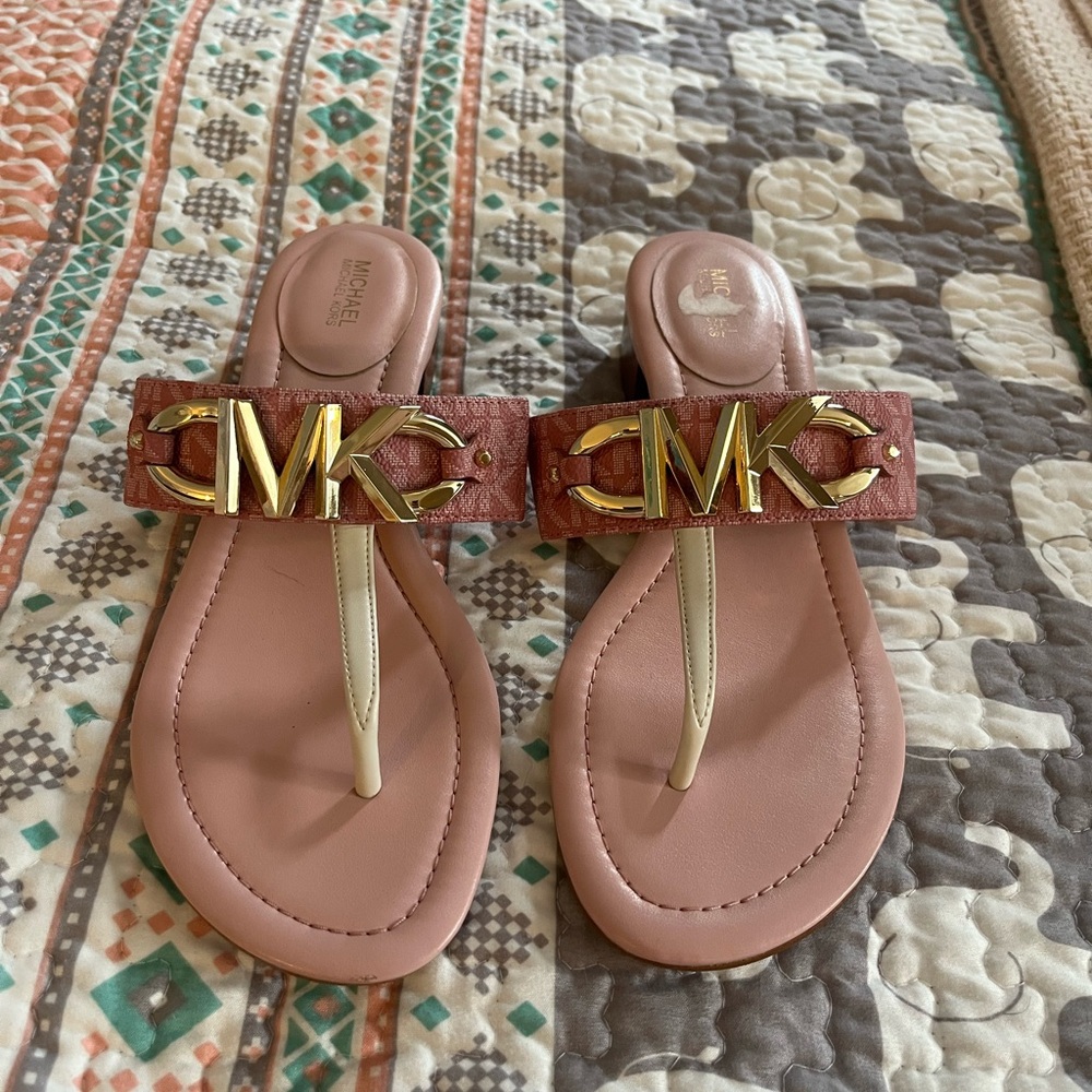 Michael Kors Pink Sandals with Gold Accents